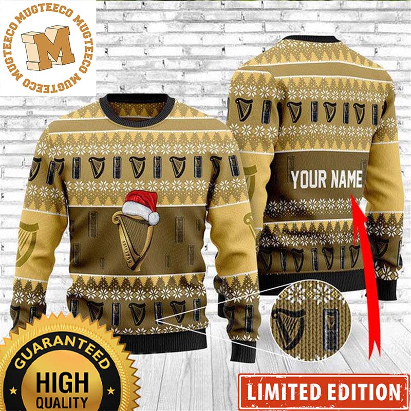 Guinness Beer Big Logo With Santa Hat Yellow Chevron Pattern Personalized Xmas Ugly Sweater 2023 Guinness Beer Big Logo With Santa Hat Yellow Chevron Pattern Personalized Xmas Ugly Sweater 2023