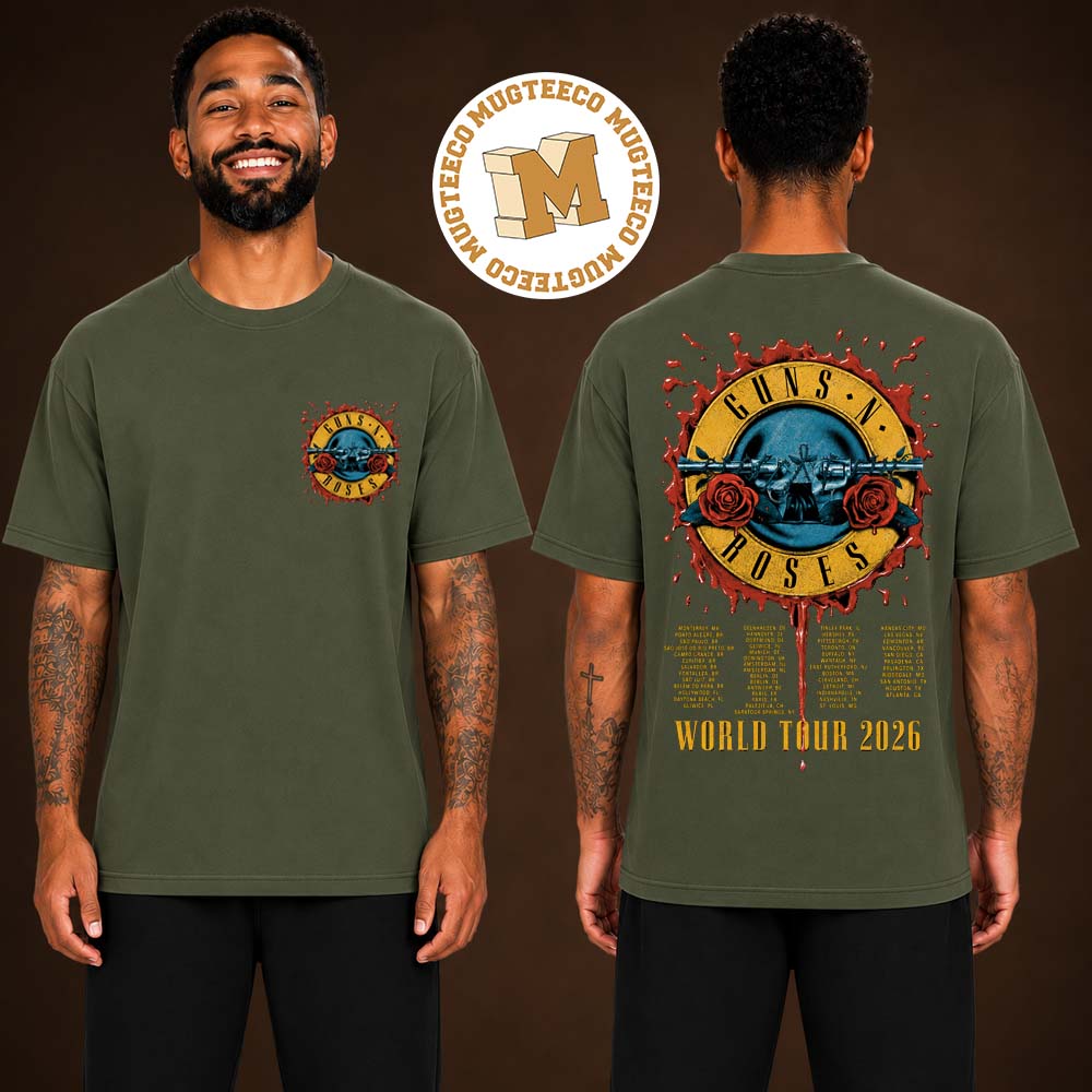 Gun N Roses World Tour 2026 Military Green Two Sided Unisex T Shirt Gun N Roses World Tour 2026 Military Green Two Sided Unisex T Shirt