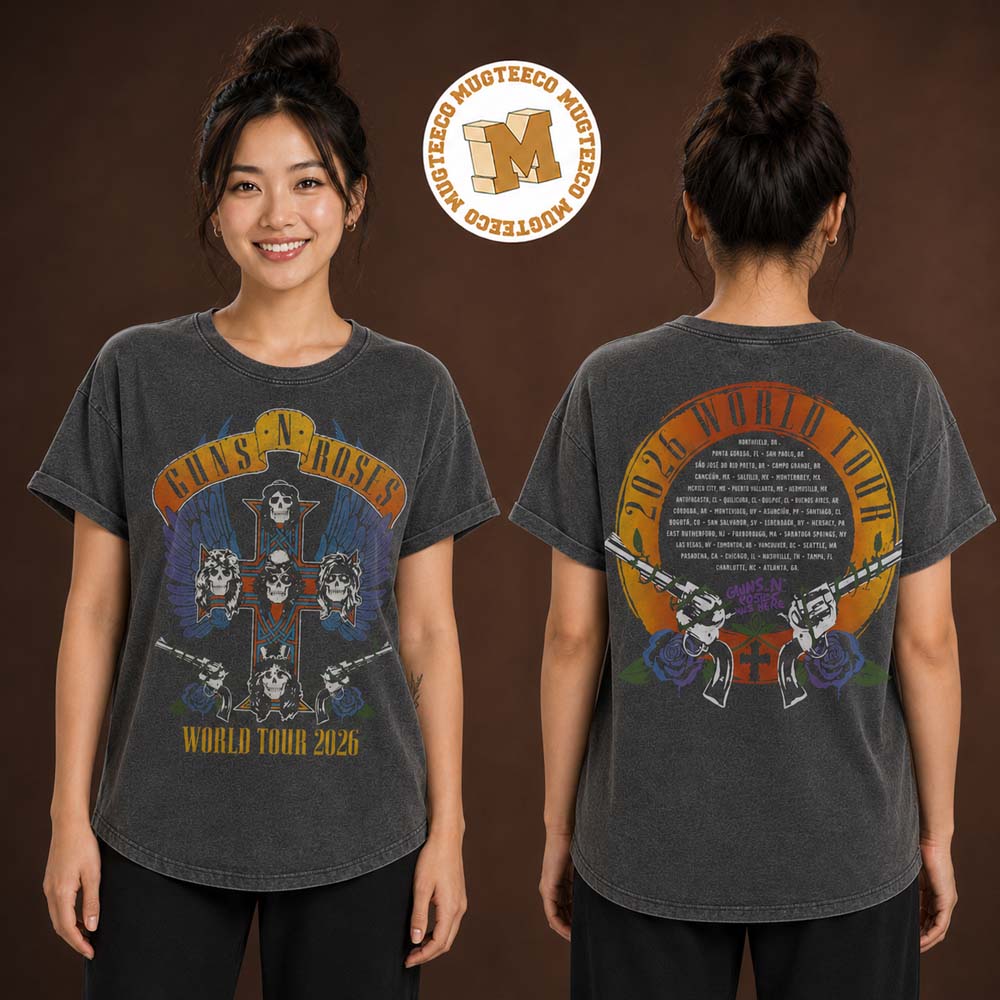 Gun N Roses World Tour 2026 Women’s Charcoal Two Sided Unisex T Shirt Gun N Roses World Tour 2026 Women’s Charcoal Two Sided Unisex T Shirt