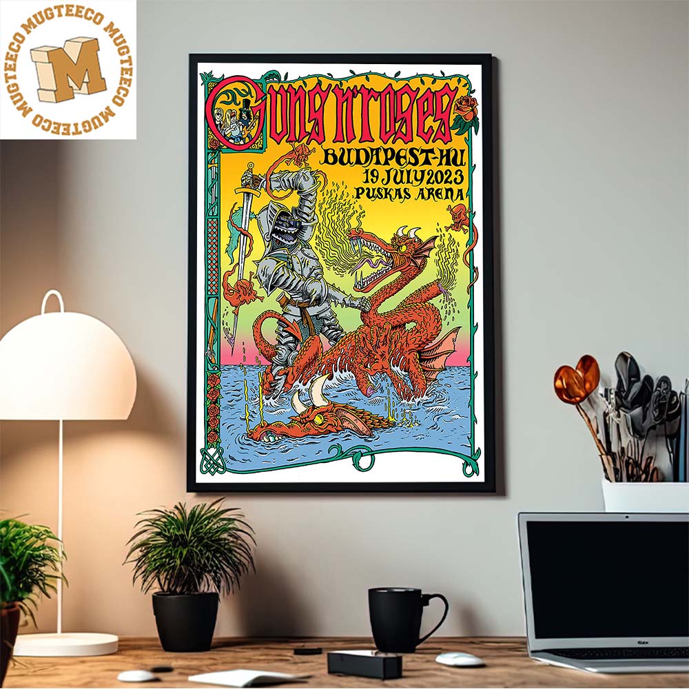 Guns N Roses Budapest Hungary Tour 19 July 2023 Dragon and Knight Home Decor Poster Canvas Guns N Roses Budapest Hungary Tour 19 July 2023 Dragon and Knight Home Decor Poster Canvas