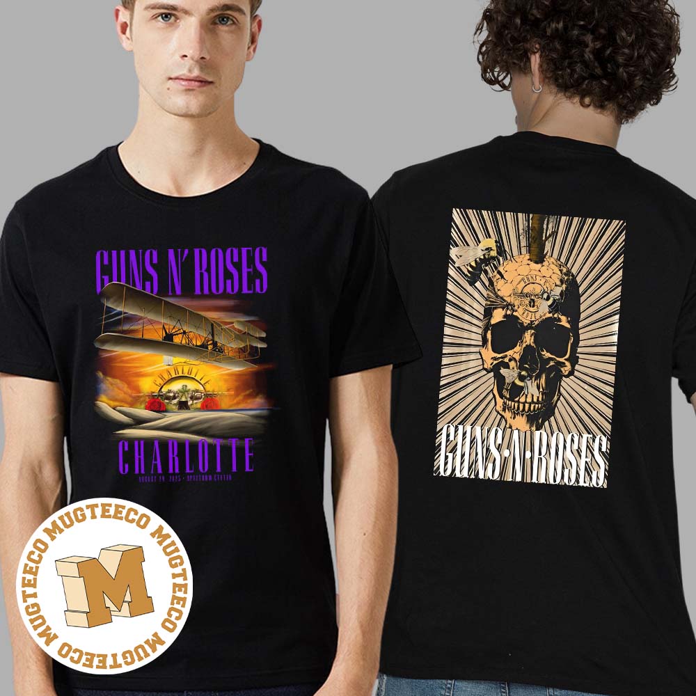 Guns N Roses Charlotte August 29th 2023 At Spectrum Center North America Tour 2023 Air Plane And Skull Two Sides Print Unisex T-Shirt Guns N Roses Charlotte August 29th 2023 At Spectrum Center North America Tour 2023 Air Plane And Skull Two Sides Print Unisex T-Shirt