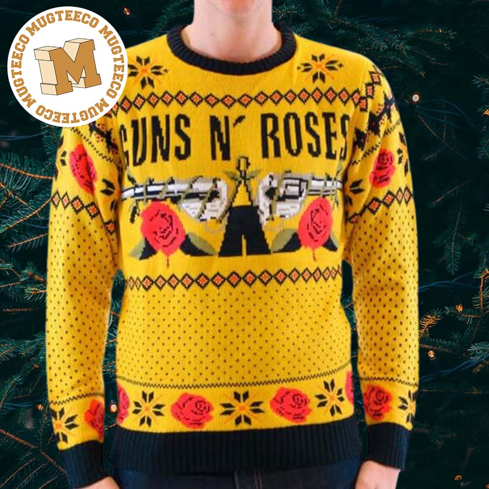 Guns N Roses Classic Big Logo Mustard Ugly Christmas Sweater Guns N Roses Classic Big Logo Mustard Ugly Christmas Sweater