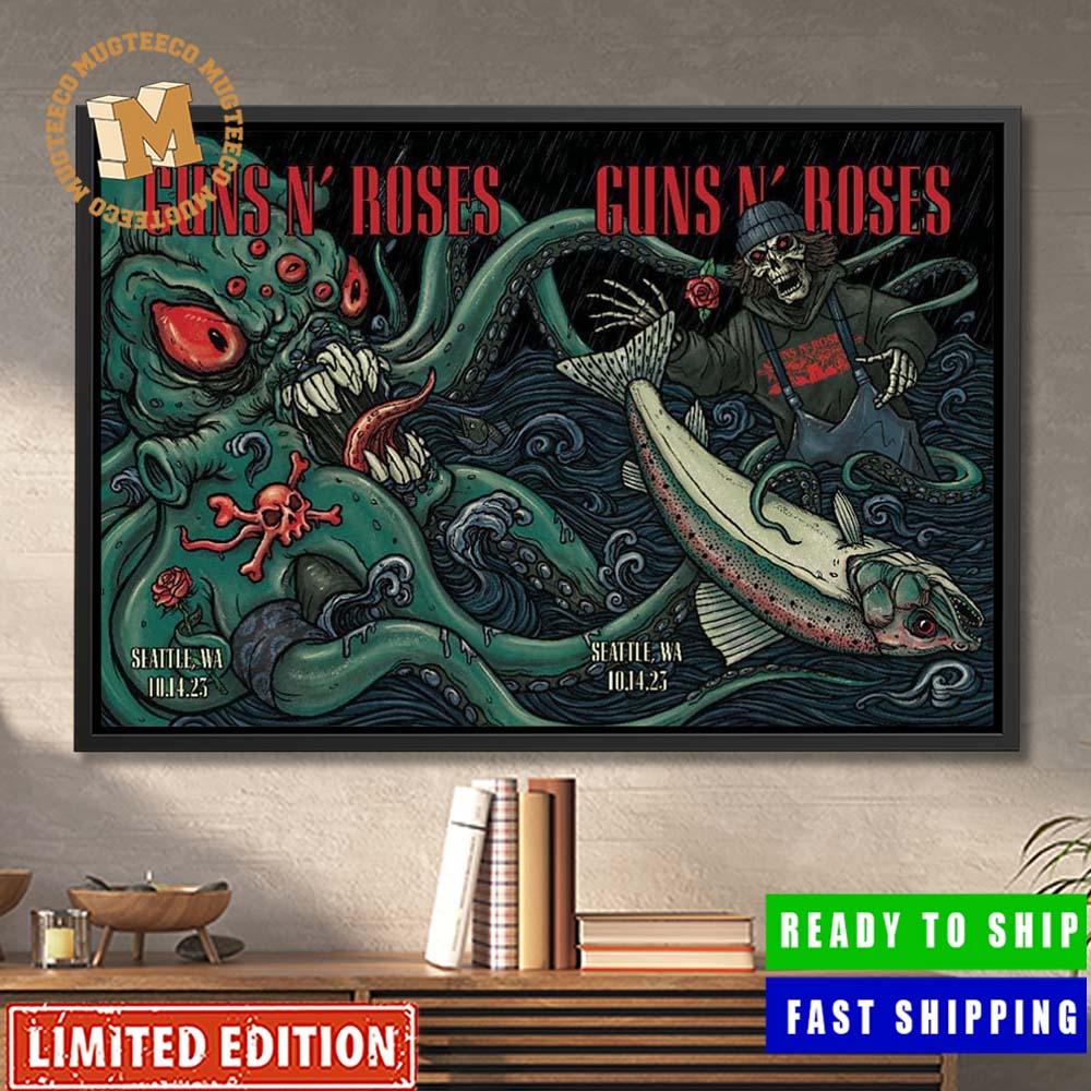Guns N Roses Seattle Event October 14 2023 Full Show Combine Skeleton Versus Kraken Decorations Poster Canvas Guns N Roses Seattle Event October 14 2023 Full Show Combine Skeleton Versus Kraken Decorations Poster Canvas
