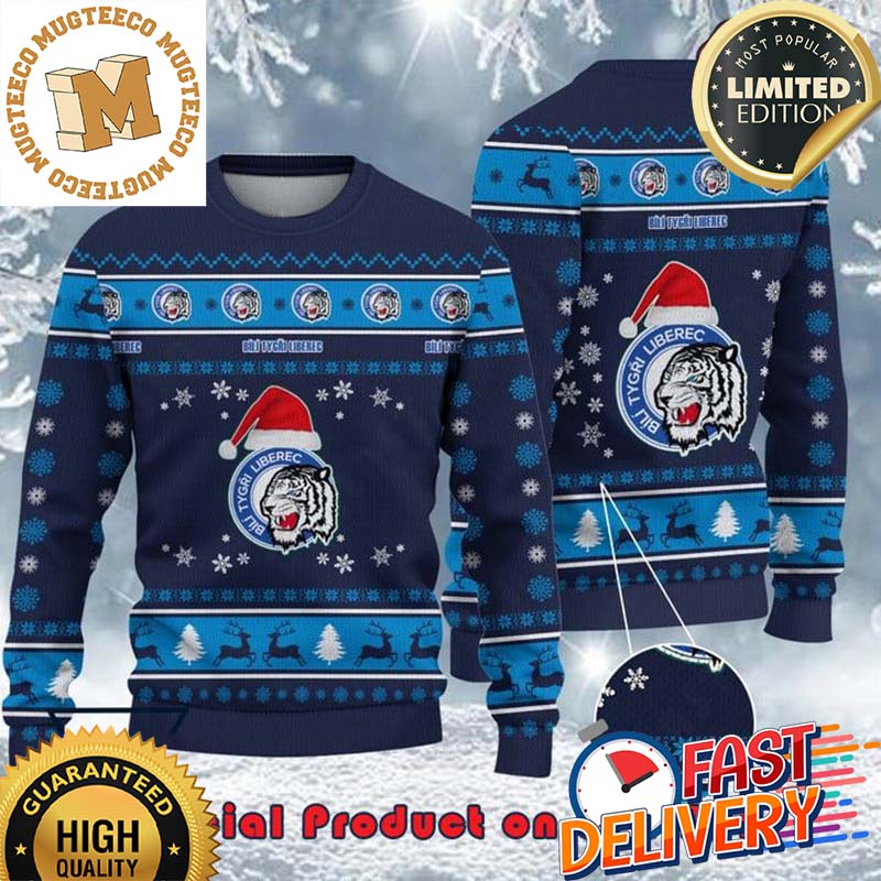 HC Bili Tygri Liberec Tipsport Extraliga Santa Hat Ugly Christmas Sweater For Holiday 2023 Xmas Gifts HC Bili Tygri Liberec Tipsport Extraliga Santa Hat Ugly Christmas Sweater For Holiday 2023 Xmas Gifts