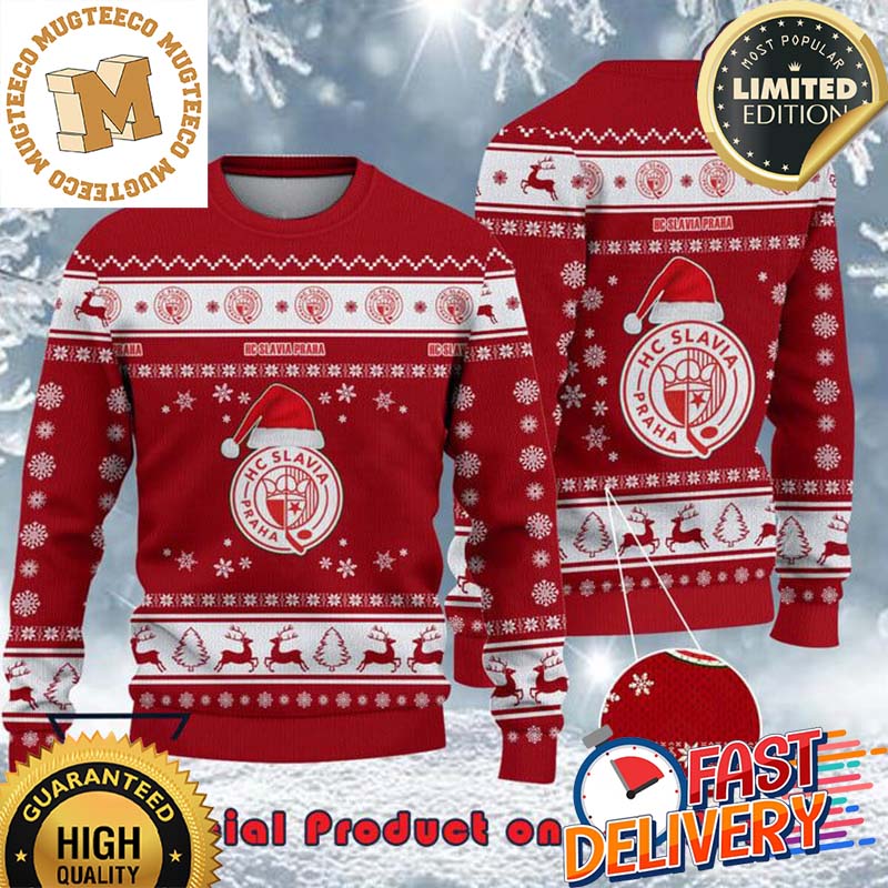 HC Slavia Praha Santa Hat Ugly Christmas Sweater For Holiday 2023 Xmas Gifts HC Slavia Praha Santa Hat Ugly Christmas Sweater For Holiday 2023 Xmas Gifts