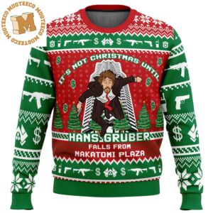 Hans Gruber Fall Nakatomi Plaza Die Hard Red And Green Signature Christmas Ugly Sweater