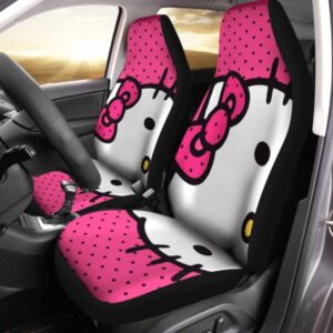 Hello Kitty Face In Pink Background With Black Dot Car Seat Covers