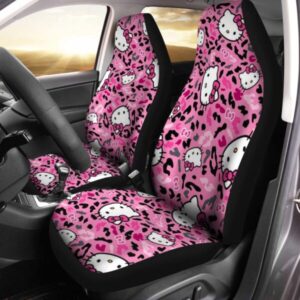 Hello Kitty Face Pattern In Pink Leopard Print Car Seat Covers