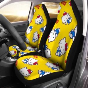 Hello Kitty Posing Pattern In Yellow Background Car Seat Covers