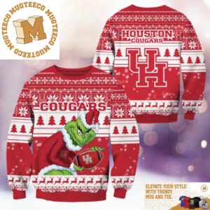 Houston Cougars NCAA Grinch Funny Xmas 2023 Gift For Holiday Ugly Christmas Sweater