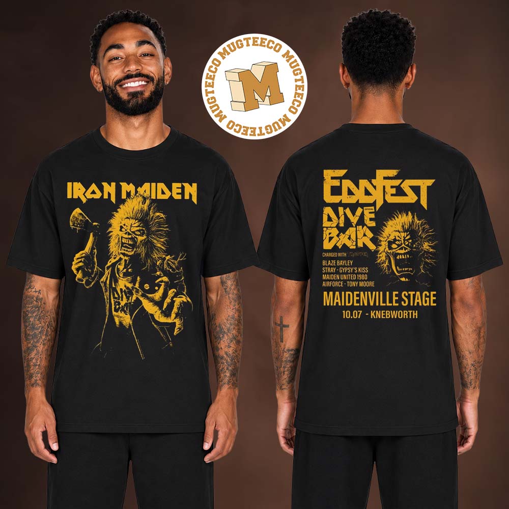 Iron Maiden EddFest Knebworth 2026 Merch Eddie Dive Bar Tee July 10 2026 Charged With Trooper T-Shirt Iron Maiden EddFest Knebworth 2026 Merch Eddie Dive Bar Tee July 10 2026 Charged With Trooper T-Shirt