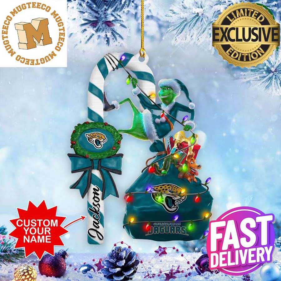 Jacksonville Jaguars NFL Grinch Candy Cane Personalized Xmas Gifts Christmas Tree Decorations Ornament Jacksonville Jaguars NFL Grinch Candy Cane Personalized Xmas Gifts Christmas Tree Decorations Ornament