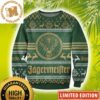 Jagermeister Big Deer Logo With Snowflakes And Pine Tree Knitting Pattern Black And Green Holiday Ugly Sweater