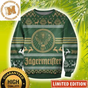 Jagermeister Big Logo In Green With Christmas Knitting Pattern Holiday Ugly Sweater