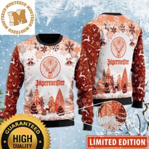 Jagermeister Big Logo In Orange Color With Knitting Chirstmas Pattern Holiday Ugly Sweater 2023