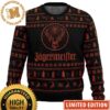 Jagermeister Big Logo Knitting Snowflakes And Pine Tree In Orange And Black Christmas Ugly Sweater Jagermeister Big Logo Knitting Snowflakes And Pine Tree In Orange And Black Christmas Ugly Sweater