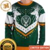 Jagermeister Liqueur Big Green Logo With Snowflakes And Deer Knitting Pattern Green And Beige Xmas Ugly Sweater 2023 Jagermeister Liqueur Big Green Logo With Snowflakes And Deer Knitting Pattern Green And Beige Xmas Ugly Sweater 2023