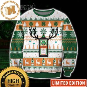 Jagermeister Reindeer Bottle Signature Green And Orange Colorway Knitting Christmas Ugly Sweater 2023