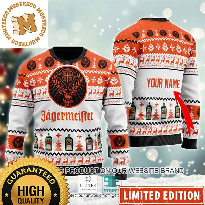 Jagermeister Spirit Big Orange Logo Bottles Pattern Personalized Chirstmas Ugly Sweater 2023 Jagermeister Spirit Big Orange Logo Bottles Pattern Personalized Chirstmas Ugly Sweater 2023
