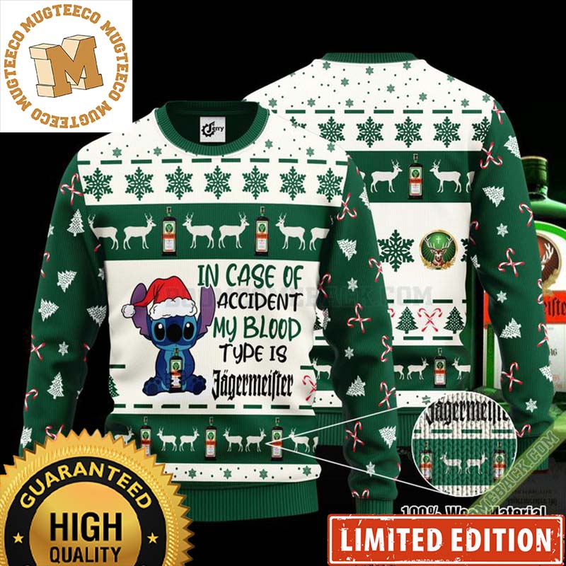 Jagermeister Stitch In Case Of Accident My Blood Type Is Jagermeister Cute Funny Ugly Sweater 2023 Jagermeister Stitch In Case Of Accident My Blood Type Is Jagermeister Cute Funny Ugly Sweater 2023