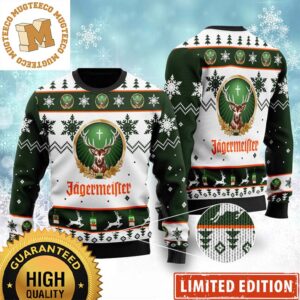 Jagermeister The Deer Big Logo For Wine Addict Snowflakes Knitting Holiday Ugly Sweater 2023