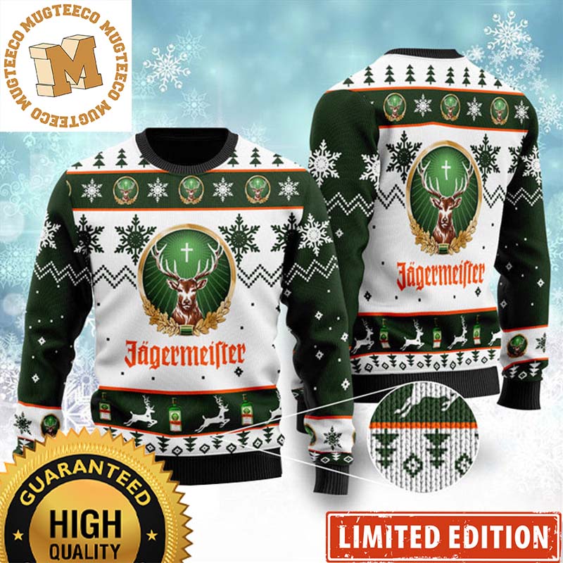 Jagermeister The Deer Big Logo For Wine Addict Snowflakes Knitting Holiday Ugly Sweater 2023 Jagermeister The Deer Big Logo For Wine Addict Snowflakes Knitting Holiday Ugly Sweater 2023
