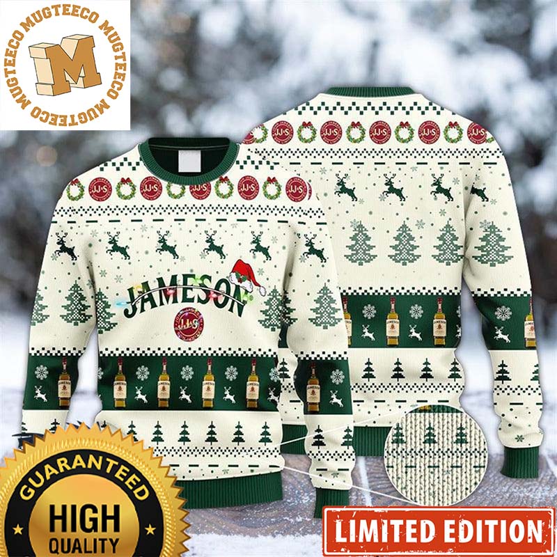 Jameson Irish Christmas Lights Reindeer Snowy Night Knitting White Holiday Ugly Sweater Jameson Irish Christmas Lights Reindeer Snowy Night Knitting White Holiday Ugly Sweater