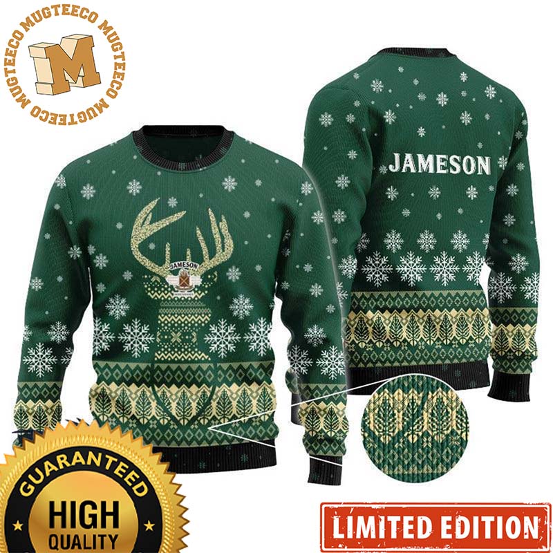 Jameson Irish Green Reindeer Snowy Night Christmas Ugly Sweater Jameson Irish Green Reindeer Snowy Night Christmas Ugly Sweater
