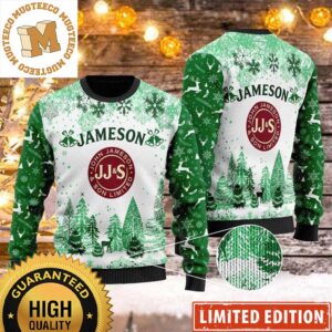 Jameson Irish Whiskey Big Logo Pine Trees Knitting Green Christmas Ugly Sweater