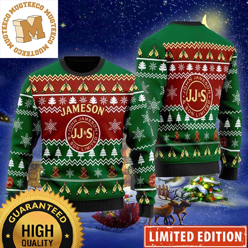 Jameson Irish Whiskey JJ And S Big Logo Christmas Cheers Red And Green Holiday Ugly Sweater Jameson Irish Whiskey JJ And S Big Logo Christmas Cheers Red And Green Holiday Ugly Sweater