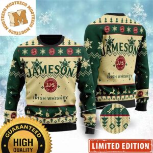 Jameson Irsih Whiskey Big Logo Snowflakes Knitting Green Vintage Christmas Ugly Sweater