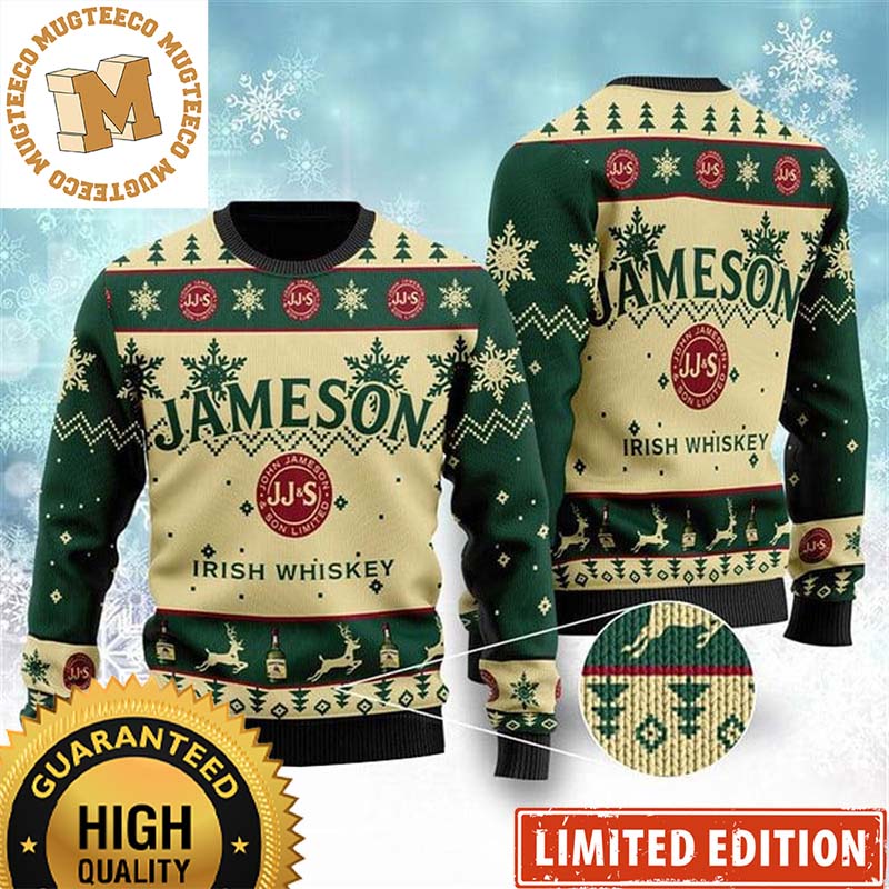 Jameson Irsih Whiskey Big Logo Snowflakes Knitting Green Vintage Christmas Ugly Sweater Jameson Irsih Whiskey Big Logo Snowflakes Knitting Green Vintage Christmas Ugly Sweater