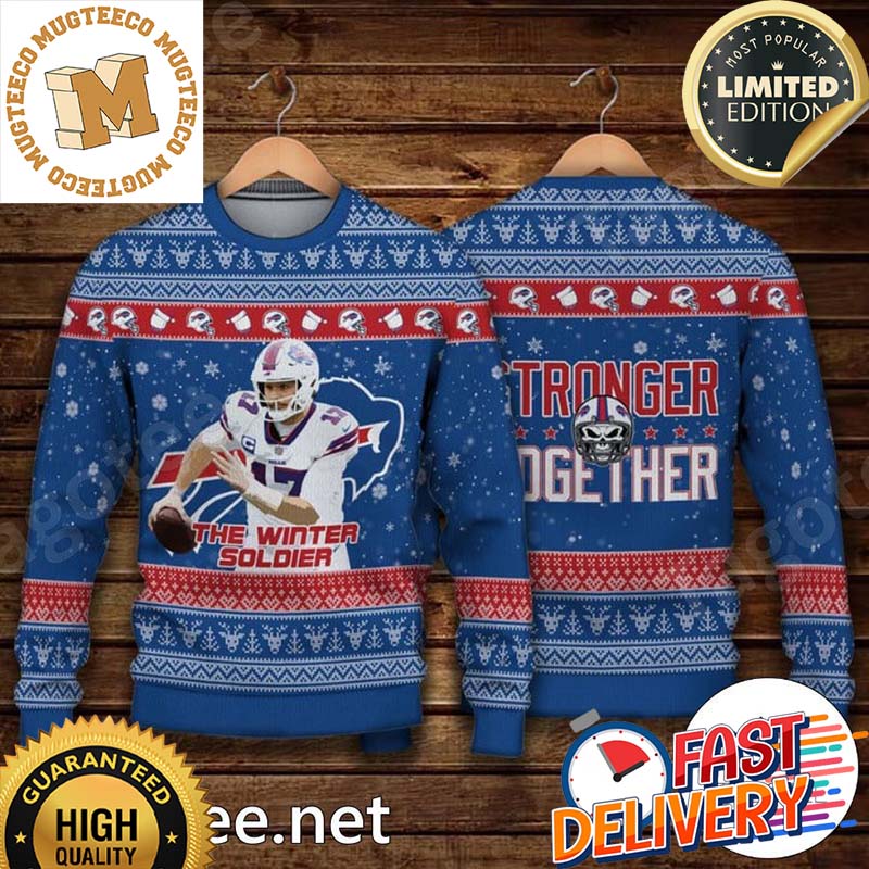 Josh Allen Buffalo Bills The Winter Soldier Stronger Together Ugly Christmas Sweater Josh Allen Buffalo Bills The Winter Soldier Stronger Together Ugly Christmas Sweater