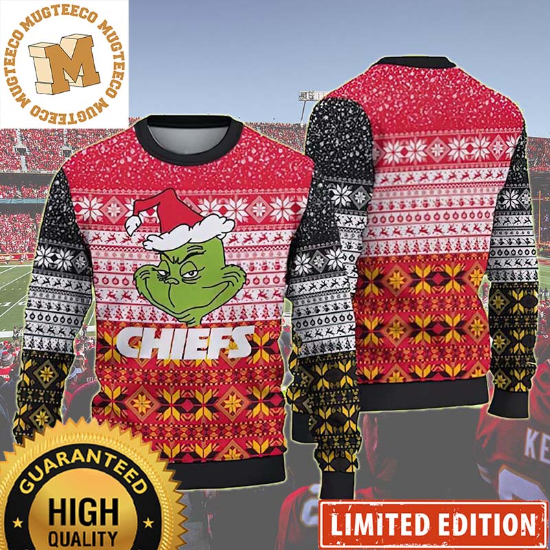 Kansas City Chiefs Christmas Grinch Funny Face Custom Name Ugly Christmas Sweater Kansas City Chiefs Christmas Grinch Funny Face Custom Name Ugly Christmas Sweater