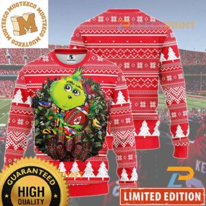 Kansas City Chiefs Grinch Hug NFL Christmas Wreath Knitted Red Ugly Christmas Sweater
