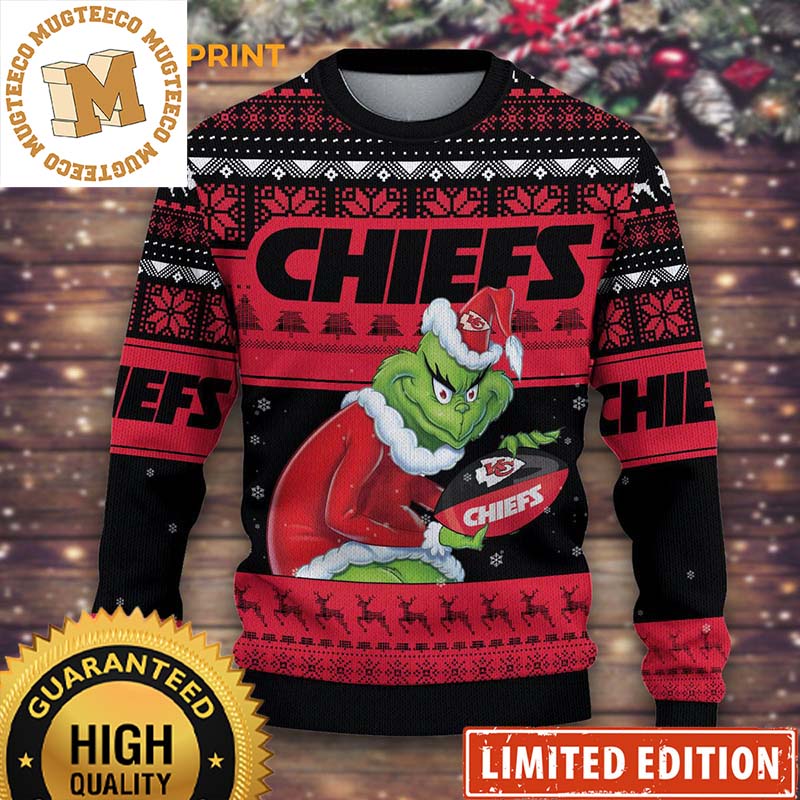 Kansas City Chiefs Grinch Stolen The Ball Personalized Custom Name Knitted Black Ugy Christmas Sweater Kansas City Chiefs Grinch Stolen The Ball Personalized Custom Name Knitted Black Ugy Christmas Sweater
