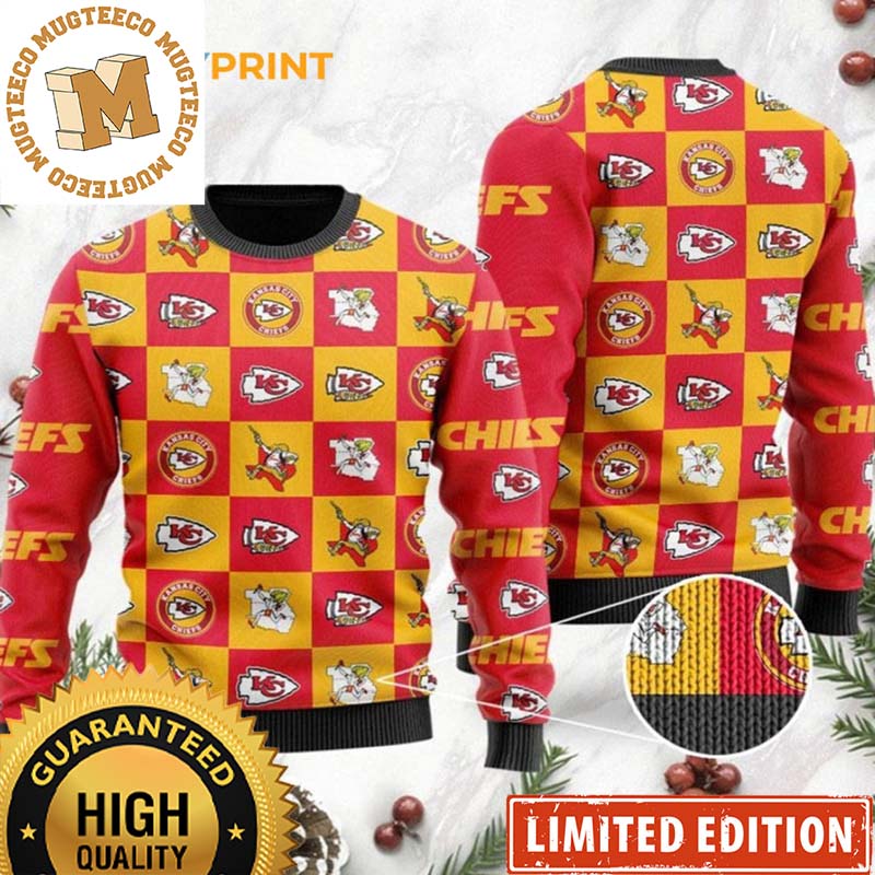 Kansas City Chiefs Logo Checkered Pattern Ugly Christmas Sweater - KC Chiefs Ugly Christmas Sweater Kansas City Chiefs Logo Checkered Pattern Ugly Christmas Sweater - KC Chiefs Ugly Christmas Sweater