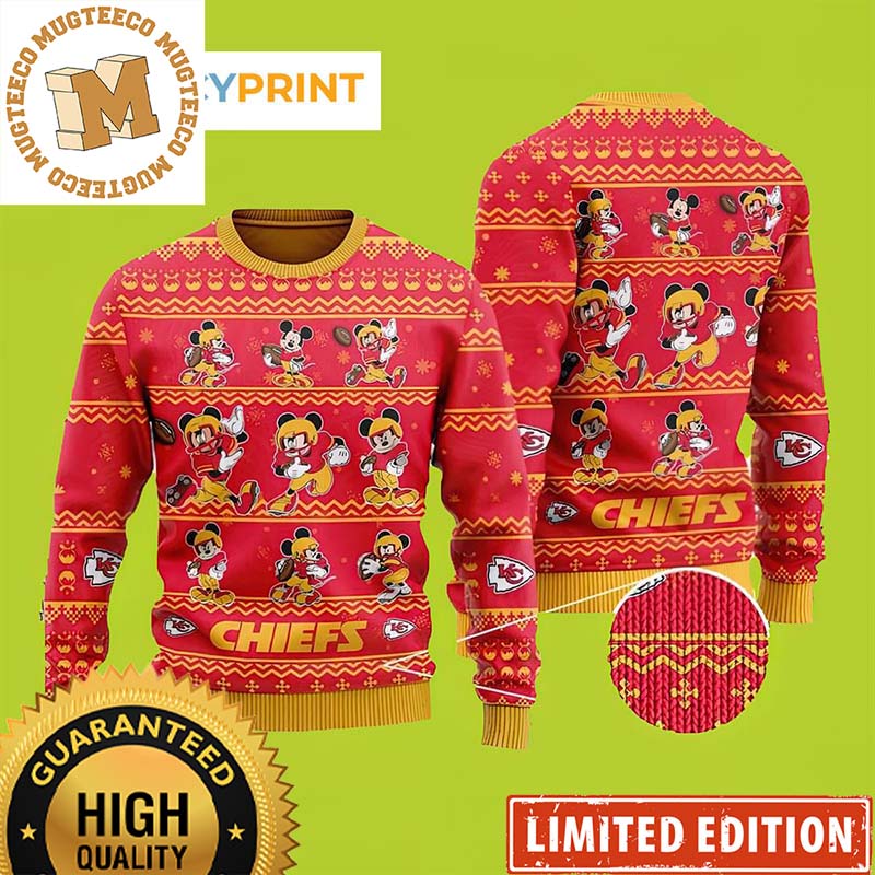Kansas City Chiefs Mickey Mouse Player NFL Custom Name 2023 Holiday Ugly Christmas Sweater Kansas City Chiefs Mickey Mouse Player NFL Custom Name 2023 Holiday Ugly Christmas Sweater