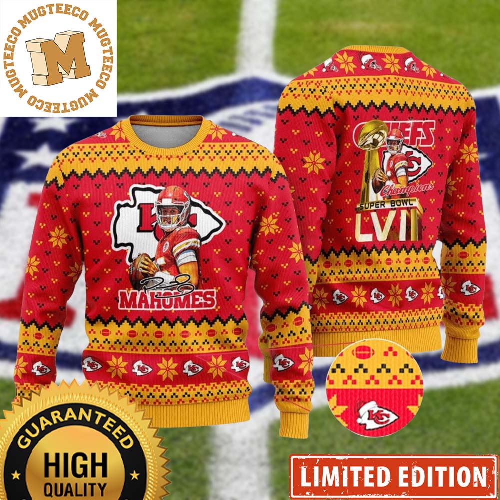 Kansas City Chiefs Patrick Mahomes MVP Super Bowl LVII Champions 2023 Holiday Ugly Christmas Sweater Kansas City Chiefs Patrick Mahomes MVP Super Bowl LVII Champions 2023 Holiday Ugly Christmas Sweater
