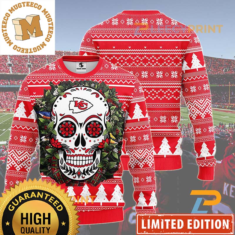 Kansas City Chiefs Sugar Skull Flower Ugly Christmas Ugly Sweater -Chiefs Christmas Sweater Kansas City Chiefs Sugar Skull Flower Ugly Christmas Ugly Sweater -Chiefs Christmas Sweater