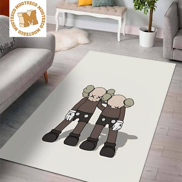 Kaws Along The Way Brown In White Background Rug For Bedroom Kaws Along The Way Brown In White Background Rug For Bedroom