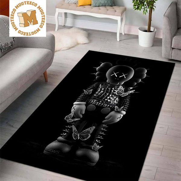 Kaws Black On Black Punk Rock And Butterfly In Black Background Rug Carpet Kaws Black On Black Punk Rock And Butterfly In Black Background Rug Carpet