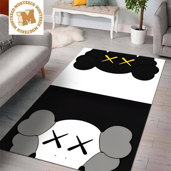 Kaws Companion Grey And Black Splitted In Black And White Background Rug For Bedroom Kaws Companion Grey And Black Splitted In Black And White Background Rug For Bedroom