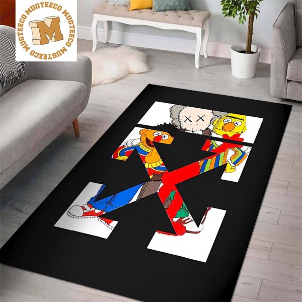 Kaws Companion x Sesame Street Friends x Off White Logo For Hypebeast In Black Background Rug Home Decor Kaws Companion x Sesame Street Friends x Off White Logo For Hypebeast In Black Background Rug Home Decor