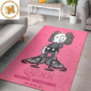 Kaws Seeing Watching Sneaker In Pink Background Rug For Bedroom