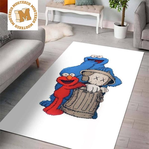 Kaws x Seasame Street Elmo And Cookie Monster Funny In White Background Rug Carpet Home Decor Kaws x Seasame Street Elmo And Cookie Monster Funny In White Background Rug Carpet Home Decor