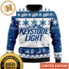 Keystone Light Beer Logo Snowflakes Reindeer Knitting White And Blue Christmas Ugly Sweater