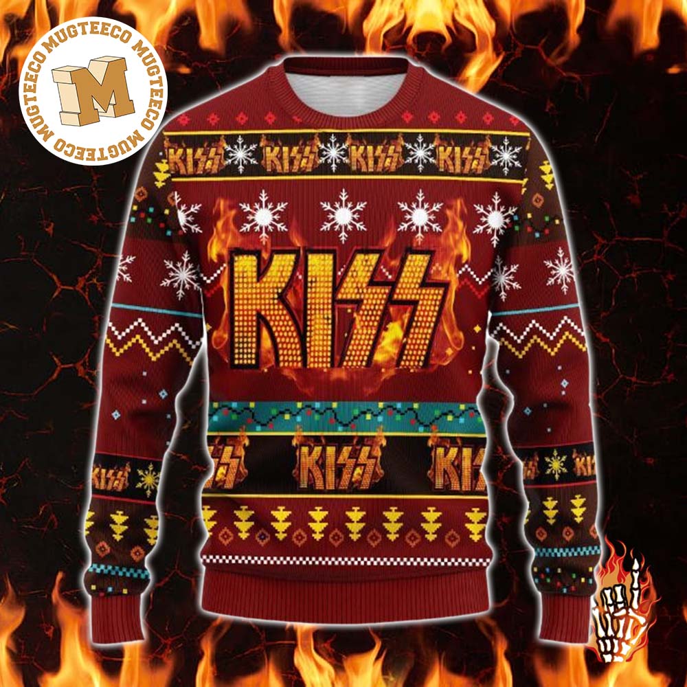 Kiss Heavy Metal Band Fire Ugly Christmas Sweater Kiss Heavy Metal Band Fire Ugly Christmas Sweater