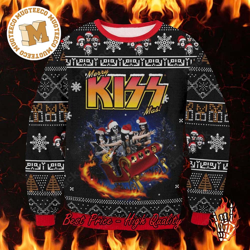 Kiss Rock Band On Sleigh Merry Kissmas Style 3D Ugly Christmas Sweater Kiss Rock Band On Sleigh Merry Kissmas Style 3D Ugly Christmas Sweater