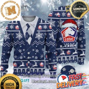 LOSC Lille Ligue 1 Cardigan Ugly Christmas Sweater For Holiday 2023 Xmas Gifts